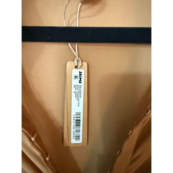 SKIMS Mesh Cover Ups Long Sleeve Ruched Dress In Almond XS NWT - Picture 5 of 5